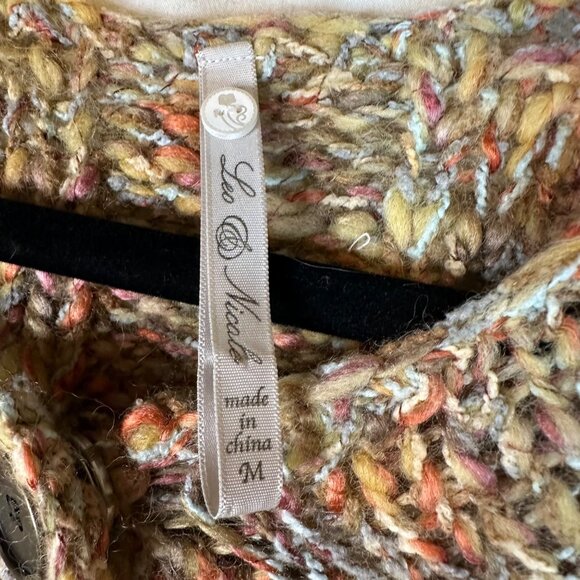 Multicolor Cardigan Cape Sweater Women Size M Leo & Nicole Chunky Wool Blend - Picture 3 of 14